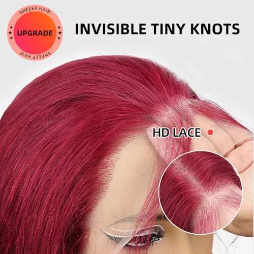 Sheeep 99j Burgundy Lace Front Wigs Human Hair Pre Plucked with Baby Hair 200% Density 13X4 Red Body Wave Human Hair Wigs for Women Natural Hair Wig 26 Inch