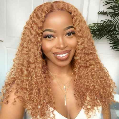 Curly Bob Wig Human Hair Deep Wave 13x6 HD Lace Front Wigs For Black Women Human Hair Pre Plucked Wear And Go Glueless Short Wet And Wavy Honey Blonde Color #30 18 Inch