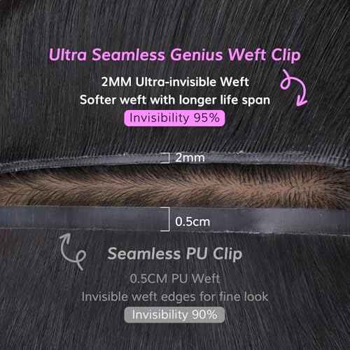 IDN BEAUTY Genius Weft Deep Wave Clip In Hair Extensions Human Hair For Black Girl Women, Virgin Hair Longer Lifespan, Invisible Seamless PU Weft Clip Ins, 14 Inch 100g 7Pcs Natural Black
