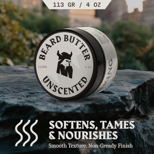 Striking Viking Unscented Beard Butter for Men - 4 Oz Cream - Unscented Beard Cream for Men with Non-Greasy Formula - Hydrating Balm
