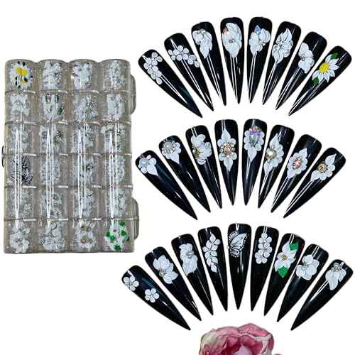 Set 100Pcs Handmade 3D Acrylic Flowers For Nails Art Decor Set, White 3D Flowers For Nails, Acrylic Flower Nail Art Diverse Collection in One Box for Nail Designs For Women (White 100PCs)