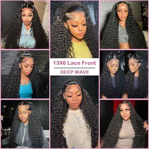 250% Density Curly HD Transparent Lace Front Wigs Human Hair Deep Wave 13x6 Lace Front Wigs Human Hair 20 Inch Bleached Knots Pre Plucked with Baby Hair for Women 100% Remy Hair Natural Color