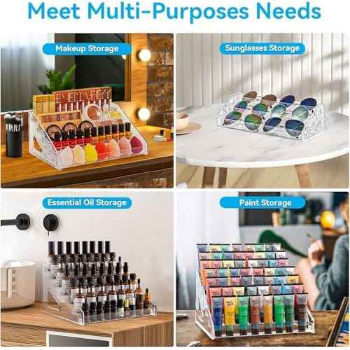 Pero Pero Nail Polish Organizer Acrylic Display Rack for Nail Polish Holder Sunglasses Organizer Essential Oils Holder Clear Eyeglasses Display Case Makeup Organizer