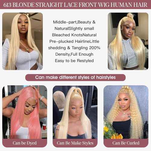 IWISH 613 13x6 Lace Front Wig Human Hair 20 Inches 200% Density Blonde Straight HD Transparent Lace Frontal Human Hair Wigs Pre Plucked for Women
