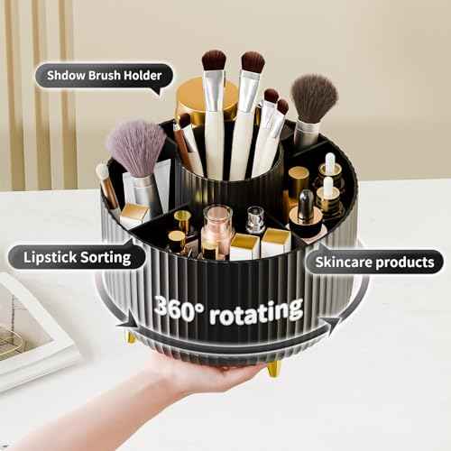 360¡Æ Rotate Makeup Brush Holder Organizer, Makeup Organizers Countertop, Makeup organization and Skincare Storage with Gift Box Packing for Vanity, Desktop, Bathroom (Black)