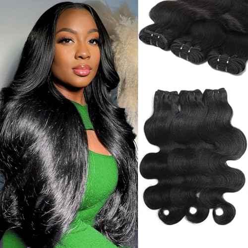 DEWELLY 12A Raw Body Wave Bundles Human Hair 20 22 24 Inch 100% Unprocessed Brazilian Virgin Human Hair Extensions 3 Bundles Deals Human Hair Natural Black Quick Weave Bundle for Women