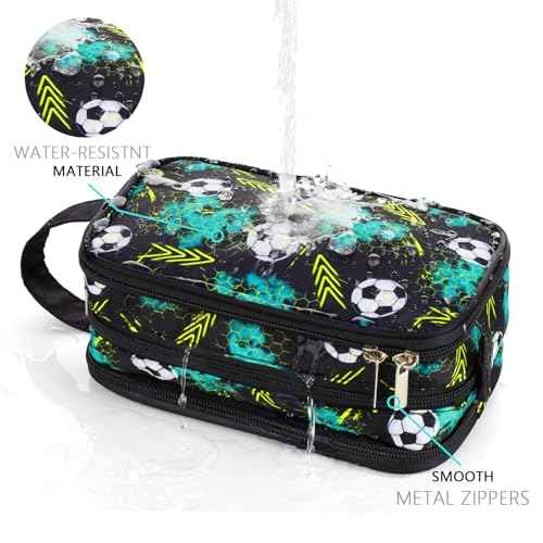 Kids Toiletry Bag for Boys, Travel Toiletry Bag for Little Young Boys Waterproof Hanging Wash Bag Toddler Traveling Toiletries, Soccer Balls Black