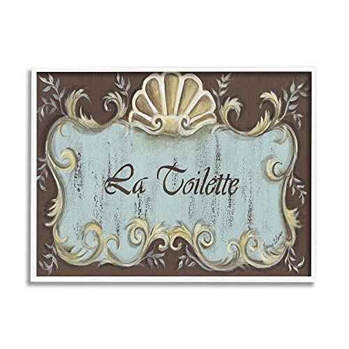 Stupell Industries La Toilette Aqua and Brown Scallop Shell Crest, Design by Bonnie Wrublesky White Framed Wall Art, 24 x 30