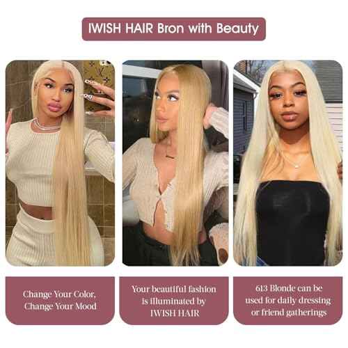 IWISH 613 13x6 Lace Front Wig Human Hair 20 Inches 200% Density Blonde Straight HD Transparent Lace Frontal Human Hair Wigs Pre Plucked for Women