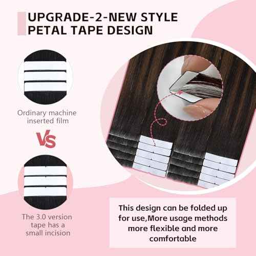 Invisible Tape in Hair Extensions Human Hair 3rd-Generation #1b/4/27 Natural Black to Chocolate Brown and Caramel Blonde 20pcs 50g 22inch Invisi Edge Tape ins Extensions(#1b/4/27a-22inch)