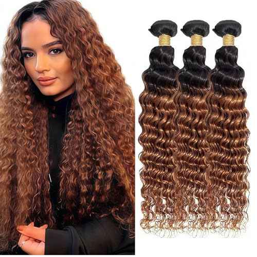 Ombre Brown Bundles Human Hair Deep Wave 10 12 14 Inch Brown Bundles Human Hair 12A Grade Brazilian Virgin Raw Weave 3 Bundles Deep Wave Human Hair Extensions