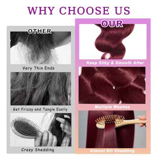 Burgundy Bundles Human Hair Body Wave 24 Inch Bundle Brazilian Hair Wine Red Body Wave Human Hair Extensions