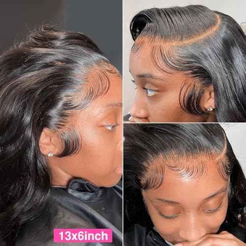 Caijuxing 13 x 6 Lace Frontal Closure Body Wave Frontal 13 x 6 HD Transparent Lace Frontals With Bangs Baby Hair 100% Remy Human Hair 150% Density Natural Color (Black, 10 Inch)