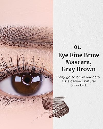 VDL Eye Fine Brow Mascara, 01 Gray Brown - Natural Brow Color for Precise Results and Defined Brows (0.19 oz) | Korean Makeup