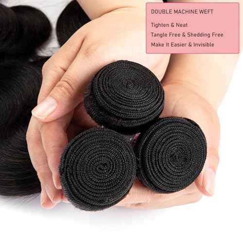 12A Body Wave Bundles Human Hair 24 26 28 inch Brazilian Virgin Human Hair Bundles 100% Unprocessed Human Hair Body Wave Weft Extensions Quick Weave Natural Black