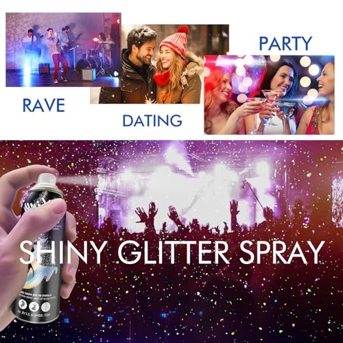 Body Glitter, Body Glitter Spray, Glitter Spray for Hair and Body, Long-Lasting and Quick-Drying Silver Glitter Hairspray Suitable for Stage, Festival Rave and Makeup Prom (2.11 Fl Oz)
