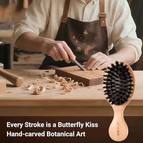 URTHEONE 2 Pack 100% Pure Boar Bristle Hair Brush - Mini Travel Size Wooden Brushes, for Natural Shine & Frizz Control, Portable Pocket Hairbrushes for Purse, Car, Office, Women Men Kids