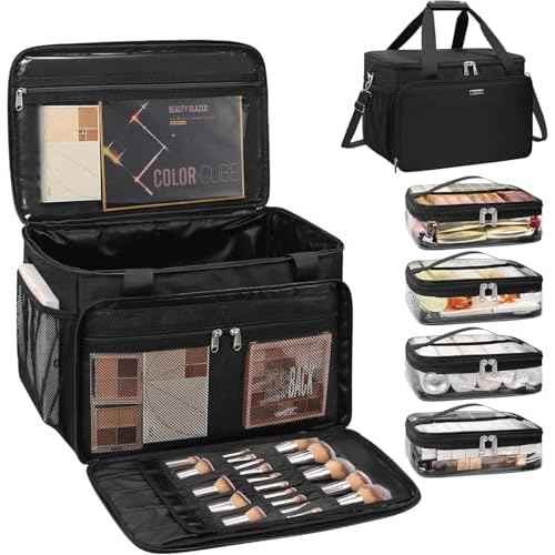 TANTO Extra Large Makeup Bag Travel Makeup Case Professional Makeup Artist Bag with 4 Clear Pouches Hairstylist Cosmetic Bag with Detachable Dividers and Shoulder Straps