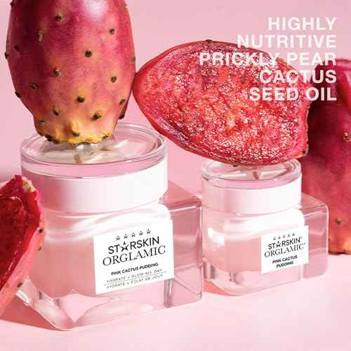 STARSKIN Orglamic Pink Cactus Pudding, Hydrating & Nourishing Cream for all Skin Types, 99.3% Natural with Prickly Pear Cactus Seed Oil & Hyaluronic Acid, Luxurious Glow Moisturizer, K-Beauty - 50ml