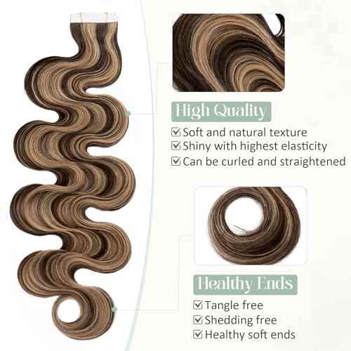 Rich Choices Tape in Hair Extensions Human Hair 40pcs 100g Balayage Golden Brown Highlighted Bleach Blonde 100% Remy Hair Extensions Real Human Hair Seamless Curly Wavy Tape in Hair of 24 inch #12P613