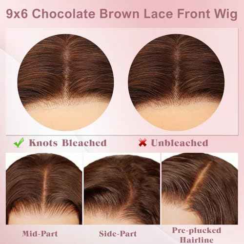32 Inch Chocolate Brown Lace Front Wig Human Hair 9x6 Brown Glueless Wigs Human Hair Pre Plucked Pre Cut 220 Density Wear and Go Glueless Wig with Baby Hair Brown Body Wave Wig for Women Brown Wig