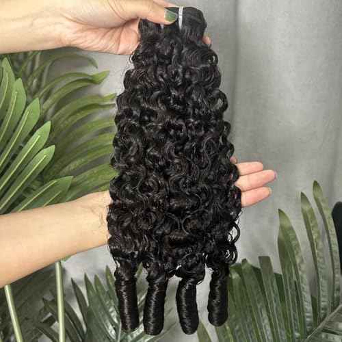 Burmese Curly Bundles Human Hair 22 Inches 100% Unprocessed Quick Weave 3c4a Water Wave with Spiral Curly End Real Human Hair Extensions Natural Black