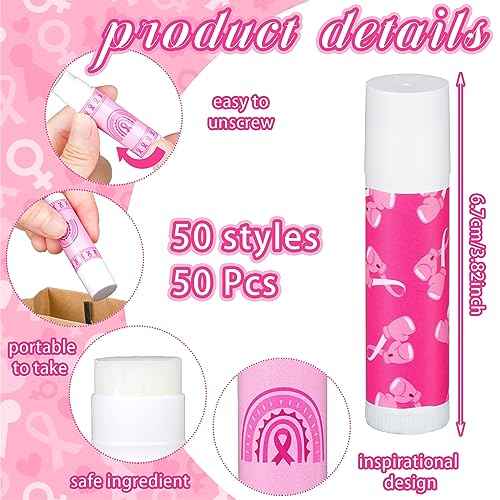 100 Pcs Breast Cancer Awareness Lip Balms Bulk Small Pink Ribbon Thank You Gifts Set Breast Cancer Awareness Bulk Items Natural Moisturizing Lip Care Product Survivor Gifts for Women