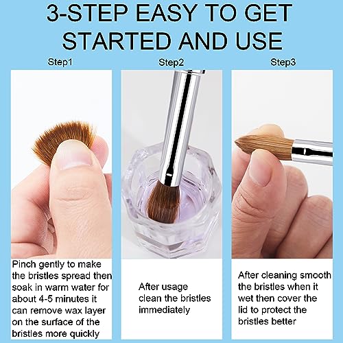 Shine Chance 4Pcs Acrylic Nail Brushes Set, Kolinsky Hair Acrylic Nail Art Brush, Art Design & Polish Mistake Cleaning Manicure Tools for Women Acrylic Application (Size 6 8 12 16)