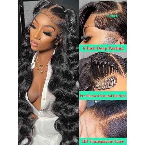 28 Inch 13x6 Lace Front Wigs Human Hair Pre Plucked 200 Density HD Transparent Front Wigs Human Hair Glueless Wigs Human Hair With Baby Hair for Women Natural Black