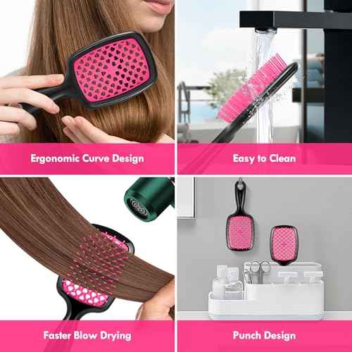 4 Pack Vented Detangling Hair Brush - Detangler Hairbrush with Soft Bristles for Effortless Tangle Free - Ideal for Wet Dry or Curly Damaged Hair for Women Men Kids