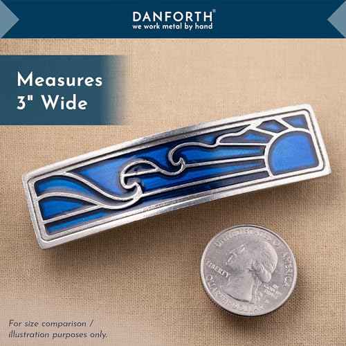 DANFORTH - ¡®Wavesong¡¯ Medium Barrette, Handcrafted Pewter Hair Barrettes For Women, Blue Woodblock Design, Measures 3" Long, 3/4" Tall, French Clasp, Made In USA