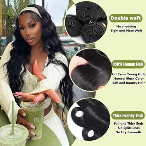 Human Hair Bundles Body Wave 4 Bundles £¨16 18 20 22) 12A Grade 100% Unprocessed Brazilian Virgin Human Hair Body Wave Bundles Double Weft Human Hair Extensions Natural Black Color