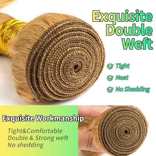 Human Hair Bundles Body Wave Honey Blonde, 26 Inch - 1 Bundle, Body Wave Bundles Human Hair 12A Brazilian Virgin Wavy Hair Bundles for Black Women