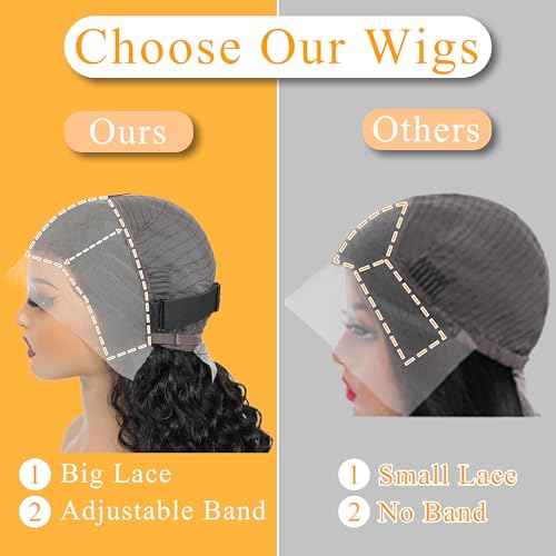 13x4 Deep Wave Lace Front Wigs Human Hair 200% Density Black Curly Human Hair Wig Long Natural Wigs for Black Women Transparent Lace Frontal Wig for Daily Wear 22 Inch