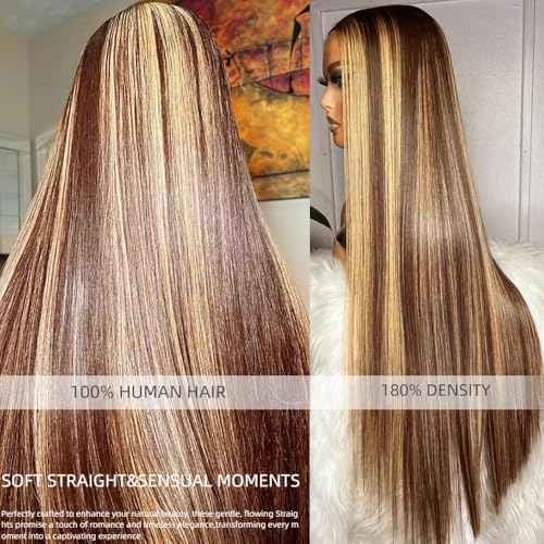 Kineko Highlight Lace Front Wig Human Hair Ombre 13x4 Straight Human Hair Highlight Honey Blonde HD Human Hair 24 Inch Full Frontal Glueless Wigs Human Hair Pre Plucked P427