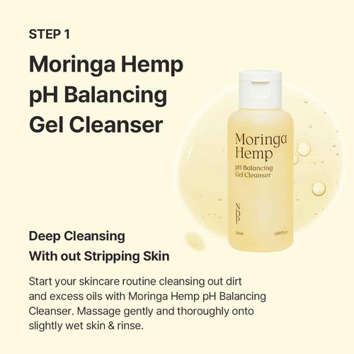Natural Derma Project - Travel Kit - Mini Travel Size Skincare Essentials - Moringa Hemp Gel Cleanser, Green Caper Toner Essence, Cica Bio-Placenta Cream, B9 Tone-Up Cream (4 items)