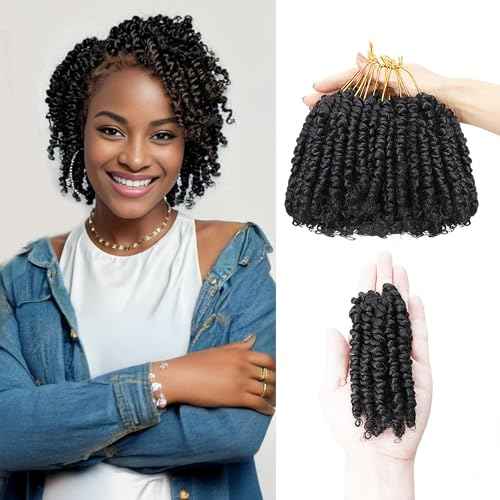 Super Short Passion Twist Crochet Hair for Black Women and Kids-4 Inch 7 Packs Natural Black Pre Looped Pretwisted Passion Twist Hair,Bob Spring Kinky Twist Bohemian Curl(4"-7P,1B#)