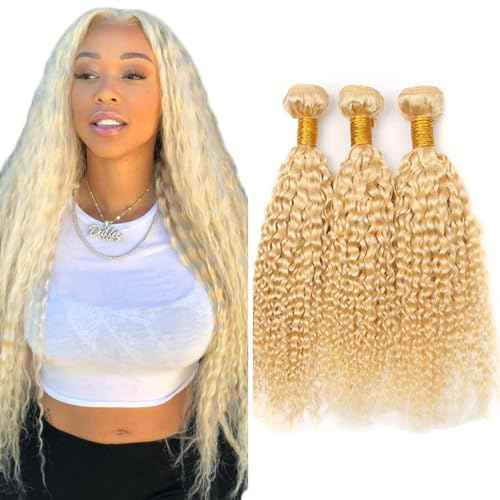 30 32 34 Inch Blonde Bundles 613 Water Wave Bulk Human Hair Unprocessed Virgin Hair 3 Bundles Blonde Wet and Wavy Human Hair Extensions