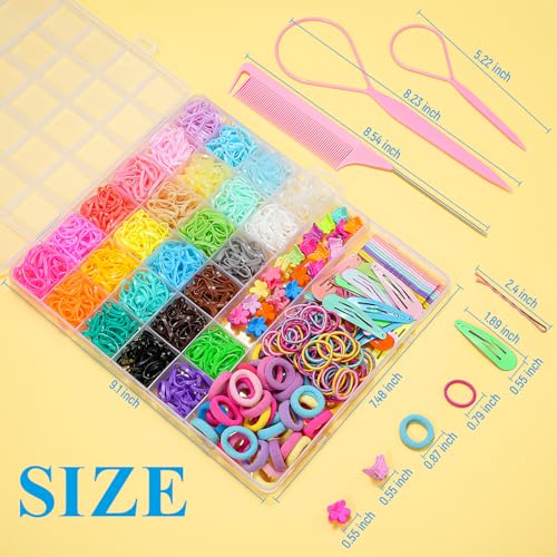 TsMADDTs Elastic Hair Ties, Colorful Hair Accessories for Baby Toddlers Kids Girls, 26 Colors Small Rubber Bands Set with Ties and Clips, Styling Tools