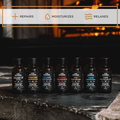 Live Bearded Beard Oil, 1 fl oz - Premium All-Natural Jojoba - Made in the USA - Hair and Skin Care for Men with Dry, Flaky Patches | Forge Scent - Hinoki Cypress, Clove, Amber