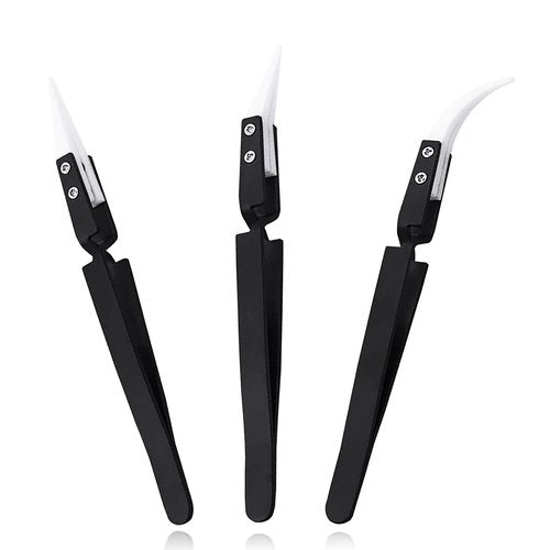Precision Tweezers Reverse Ceramic Tweezers 3 PCS Electronic Tweezers, Soldering Hot Tweezers Self Locking Tweezers with Ceramic Tips-UY3