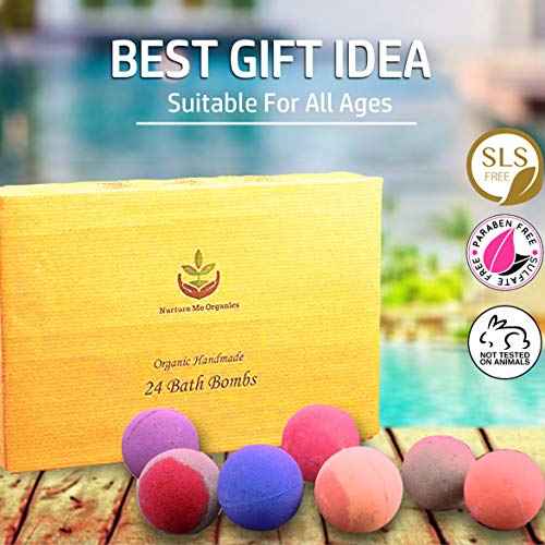 Bulk Bath Bombs Gift Set - 24 Nurture Me Organic Bath Bomb Kit - Moisturizing Bath Bombs Bath Gift Set ? Best Birthday Gifts for Women, Mom, Girls, Teens, Her