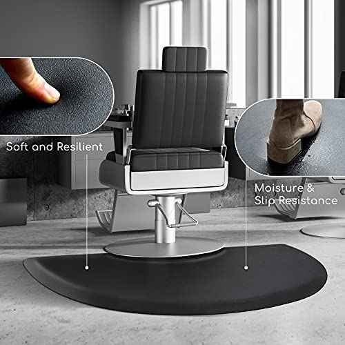 Salon mats for Hair Stylist 3'x4' Barber Shop Salon Chair Mats - Black Semi Circle Anti-Fatigue Floor Mat for Salon Chair - 5/8" Thick Salon Standing Mat