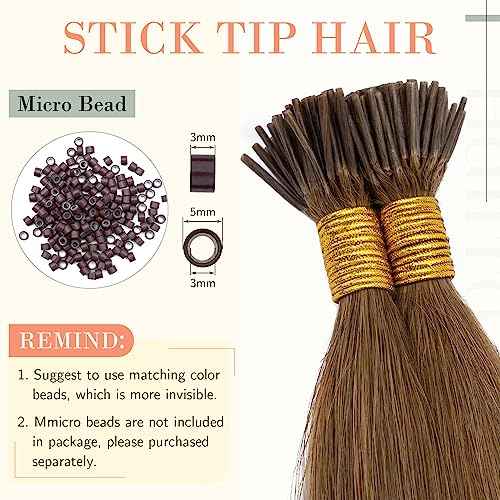 Hairro I Tip Hair Extension For Women Pre Bonded Cold Fusion Human Hairpiece Keratin Stick Tipped Hair Pieces Silky Straight Microlink Itip Hair Extensions 22" 100 Strands 50g #06 Light Brown