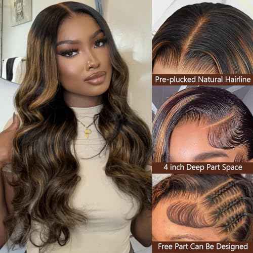 IDHERE Highlight Ombre 1B/30 Brown Transparent Lace Frontal Wig Human Hair Body Wave 13x4