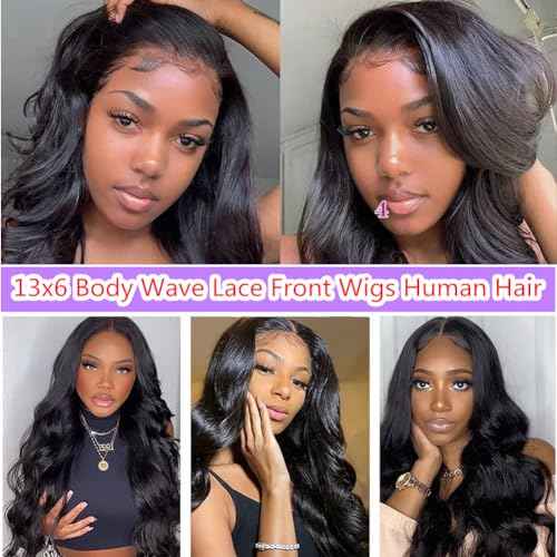 JTMMP 28 Inch 13x6 Body Wave Lace Front Wigs Human Hair Pre Plucked 200% Density HD Transparent Frontal Wigs Human Hair Lace Front Wigs for Women Black Color