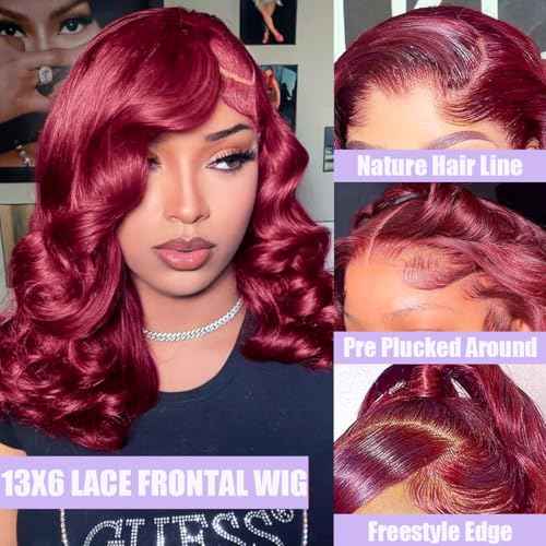 14 Inch Burgundy Bob Wig Human Hair 13x6 99j Burgundy Lace Front Wigs Human Hair Bob Wigs For Black Women 200% Density 99j 13x6 Hd Transparent Lace Front Body Wave Wigs Pre Plucked Pre Cut