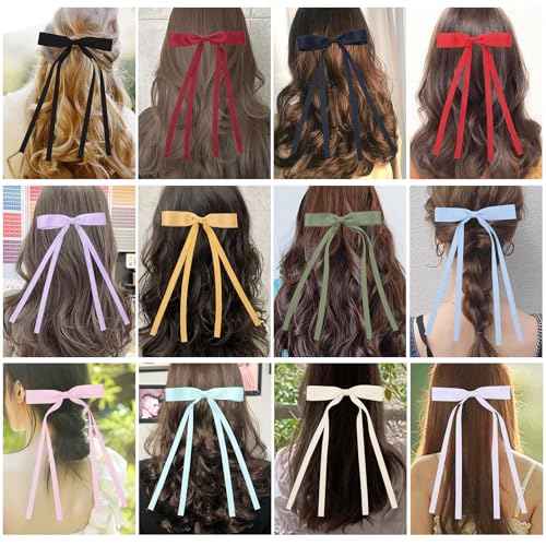 20Pcs Hair Bows for Women Girls,Satin Ribbon Hair Bows with Long Tail, Bowknot Tassel Claw Hair Clip for Women, Hair Barrettes with Bow Accessories (20 Color mixing)