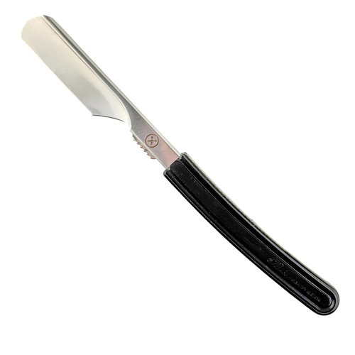 Parker Director Chrome Non-Folding Straight Barber Razor – Japanese-Style Shavette with Stainless Steel Arm, Ergonomic Black Handle & Blade Protector Cap – Ideal for Professionals - 5 Blades Included