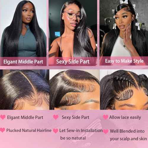 24 Inch 13x6 Lace Front Wigs Human Hair 200 Density HD Lace Front Wigs Human Hair Pre Plucked Glueless Wigs Human Hair for Women Straight Lace Frontal Wigs Natural Color (Natural Black, 24)